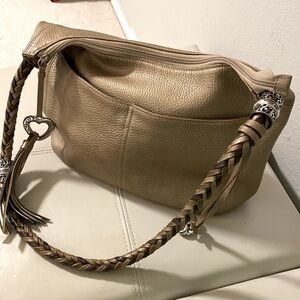 Brighton  Gold/Tan Braided Handle Genuine Leather Bag